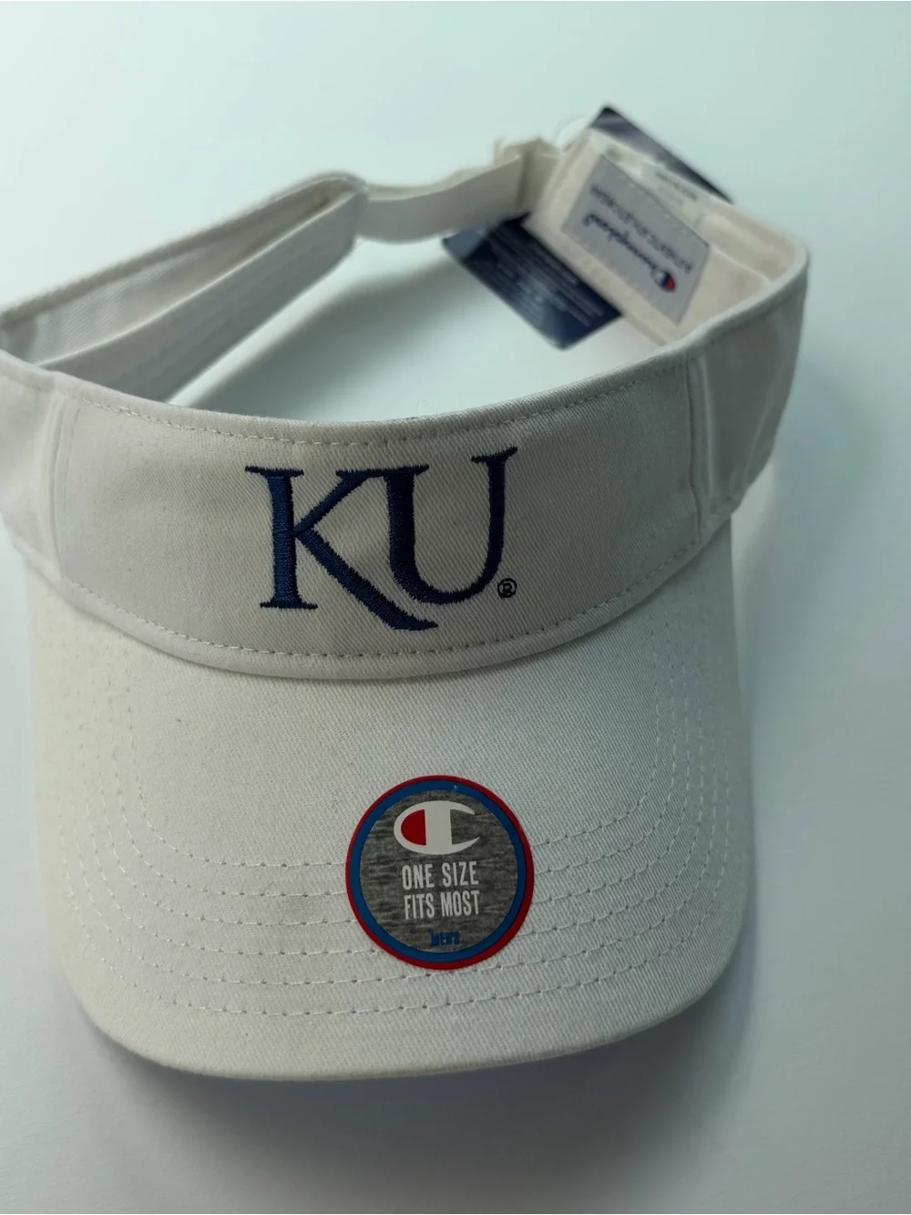 NWT University of Kansas Jayhawks White Tennis Golf Adjustable Visor Champion